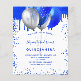 Quinceanera-royalets blåvita budgetinbjudan flygblad