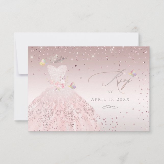 Quinceanera RSVP Drömmande rosé kjol  Inbjudningar (Framsida)