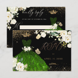 Quinceanera RSVP Smaragdgrönt glitterklänning  Inbjudningar