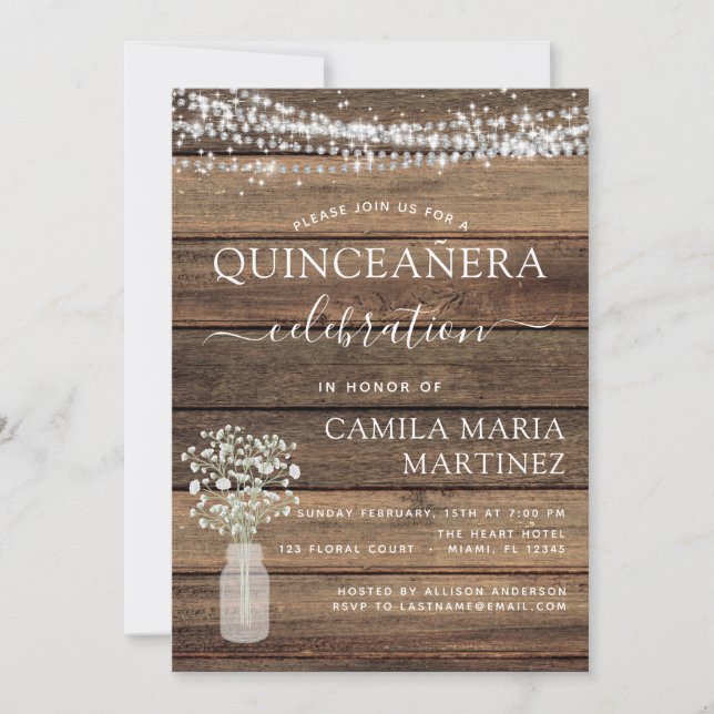 Quinceanera Rustic Baby's Bandhouse Ljus Inbjudningar (Framsida)