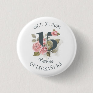 Quinceanera Rustic Blommigt 15:e födelsedagen Knapp