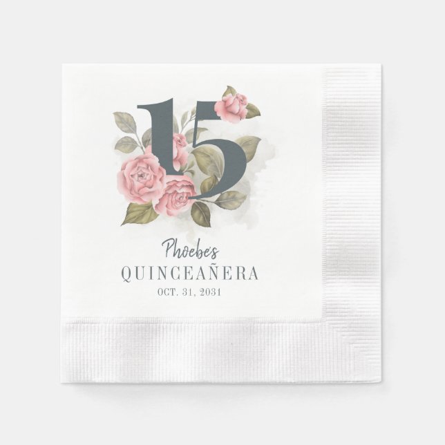 Quinceanera Rustic Blommigt 15:e födelsedagen Pappersservett (Framsidan)