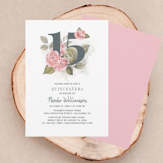 Quinceanera Rustic Blommigt 15:e födelsedagsinbjud Inbjudningar (Quinceanera Rustic Floral 15th Birthday Invitation)