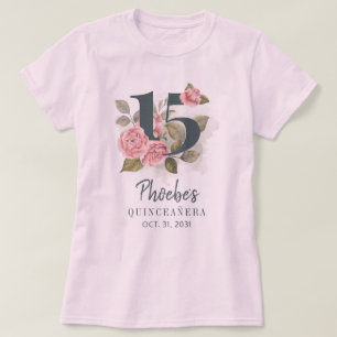 Quinceanera Rustic Blommigt 15:e födelsedagsmatchn T Shirt