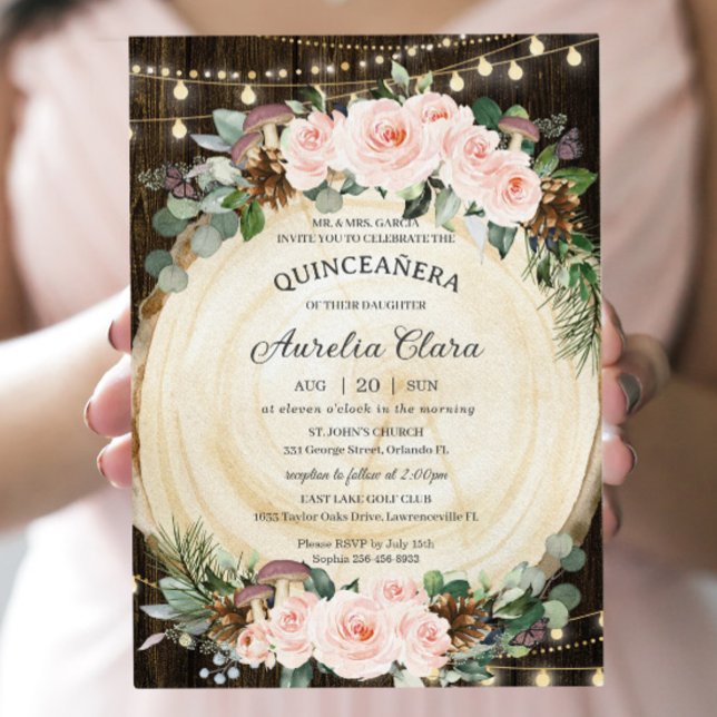 Quinceañera Rustic  Blommigt Enchanted Forest Inbjudningar (Skapare uppladdad)