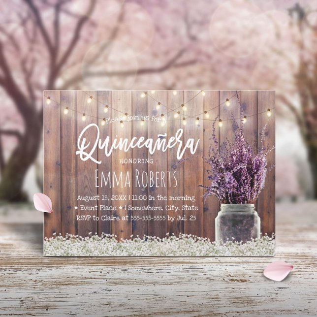 Quinceanera Rustic Lavender Blommigt String Ljus Inbjudningar (Skapare uppladdad)