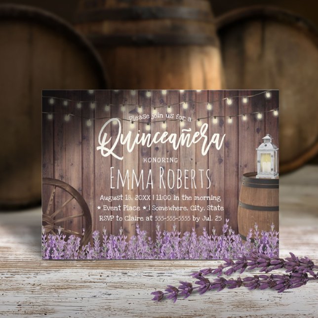 Quinceanera Rustic Lavender Flowers & Lantern Inbjudningar (Skapare uppladdad)