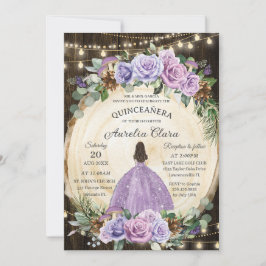 Quinceañera Rustic Lila Blommigt Enchanted Forest Inbjudningar