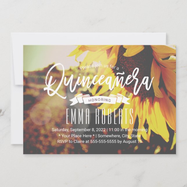 Quinceanera Rustic SunblomGirl 15 Birthday Inbjudningar (Framsida)