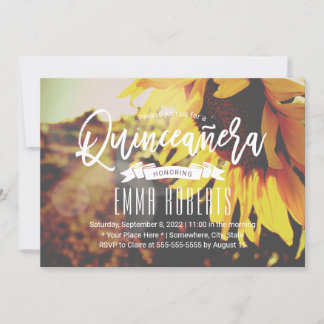 Quinceanera Rustic SunblomGirl 15 Birthday Inbjudningar