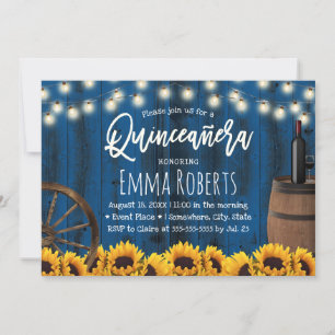 Quinceanera Rustic Sunwers Barrel Navy Blue Inbjudningar