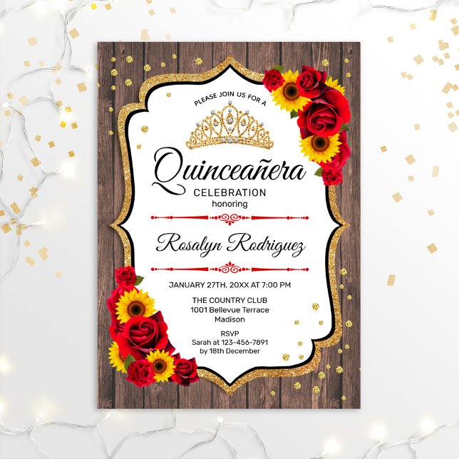 Quinceanera - Rustic Wood White Sunwers Ro Inbjudningar (Skapare uppladdad)