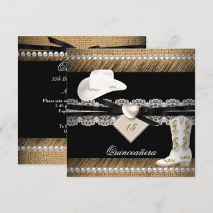 Quinceanera Rustik Jutesäck Cowgirl Hatt Stövlar F Inbjudningar