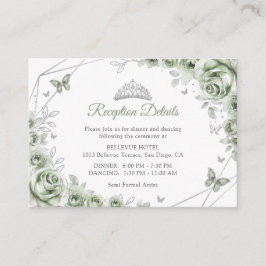 Quinceanera Sage Green Silver Floral Details Tilläggskort