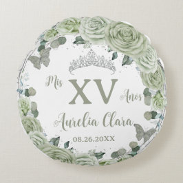 Quinceañera Sage Grönt Blommigt Butterflies Dress Rund Kudde