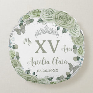 Quinceañera Sage Grönt Blommigt Butterflies Dress Rund Kudde