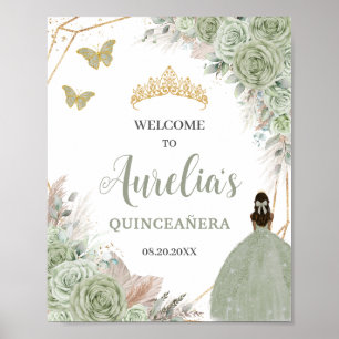Quinceañera Sage Grönt Blommigt Pampas Grass Välko Poster