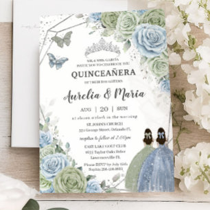 Quinceañera Sage Grönt Blue Blommigt Twillingar Si Inbjudningar