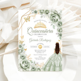 Quinceanera Sage Grönt Dress Blommigt Guld Inbjudningar