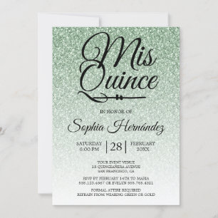 Quinceañera Sage Grönt Glitter 15:e födelsedagen Inbjudningar