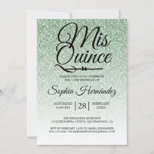 Quinceañera Sage Grönt Glitter 15:e födelsedagen Inbjudningar