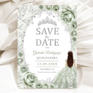 Quinceanera Salvia Grön Silver Blommig Spara Datumet