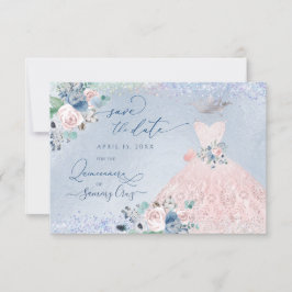 Quinceanera Save Date Dusty Rosa Blue Peonies  Inbjudningar
