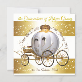 Quinceanera Save Date Guld Princess Carriage Magnetisk Inbjudningskort