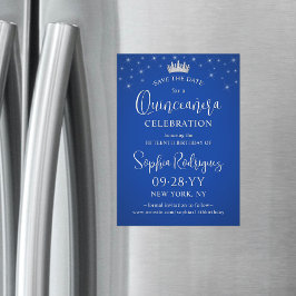Quinceañera Save the Date Elegant Royal Blue Magnetisk Inbjudningskort