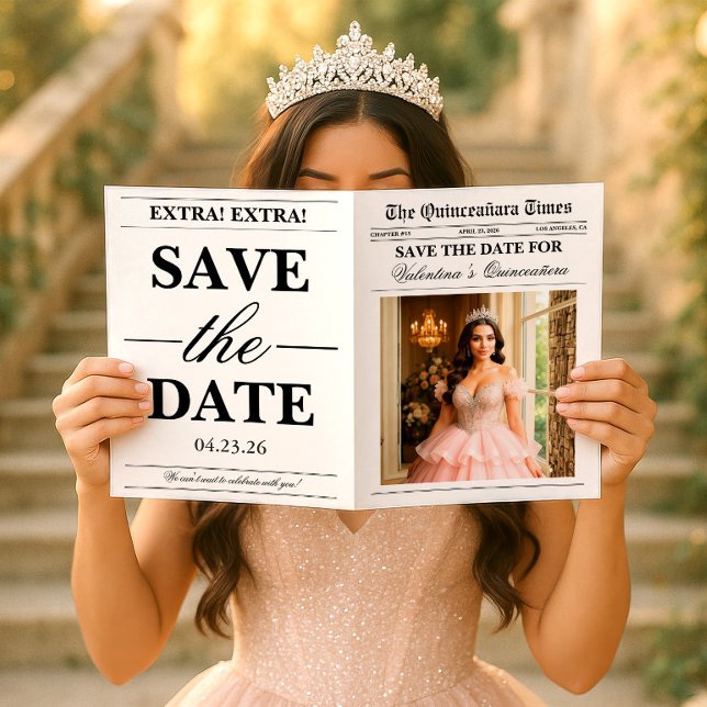 Quinceañera Save the Date Newspaper Photoshoot Kort (Skapare uppladdad)