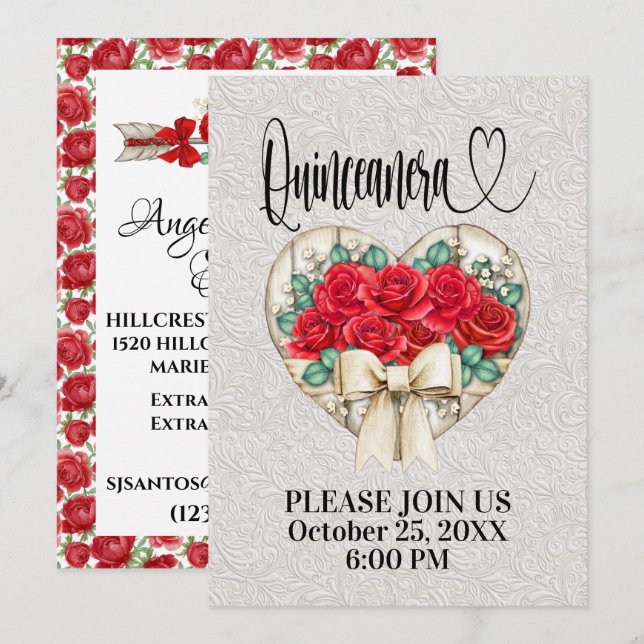 Quinceanera - Se Bakåtinbjudan Inbjudningar (Fram/baksida)