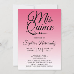 Quinceañera Shock rosa 15:e födelsedagen Inbjudningar