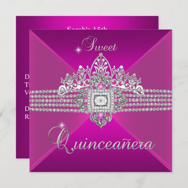 Quinceanera-Shock rosa för Födelsedagsfest Inbjudningar (Fram/baksida)