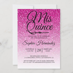Quinceañera Shock rosa Glitter 15:e födelsedagen Inbjudningar