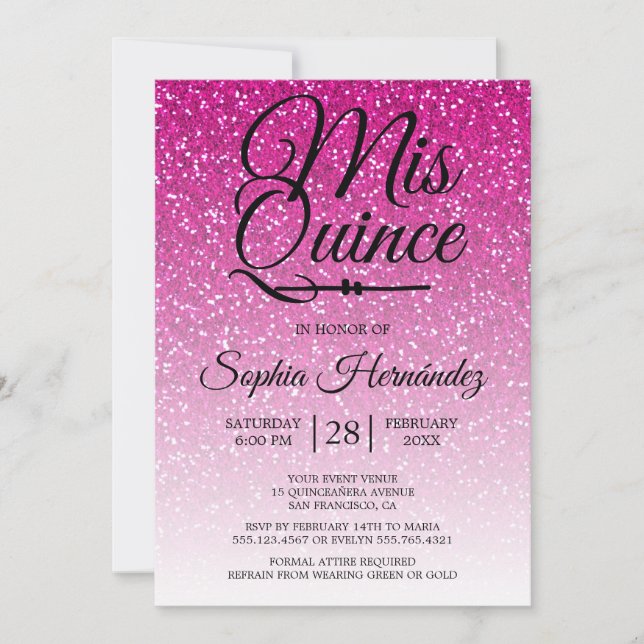 Quinceañera Shock rosa Glitter 15:e födelsedagen Inbjudningar (Framsida)