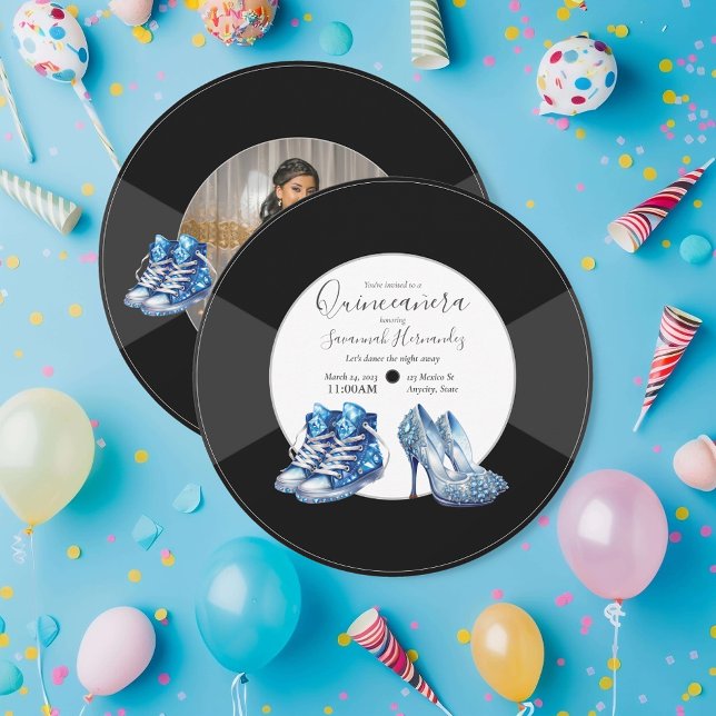 Quinceañera Shoes Vinyl Record Photo Blue Inbjudningar (Skapare uppladdad)