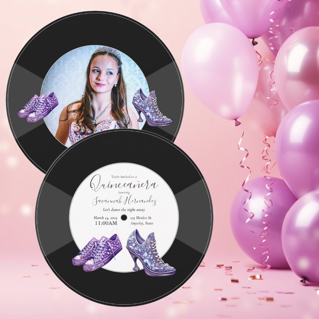 Quinceañera Shoes Vinyl Record Photo Lila Inbjudningar (Skapare uppladdad)