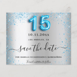 Quinceanera silver blå budget spara datumet flygblad