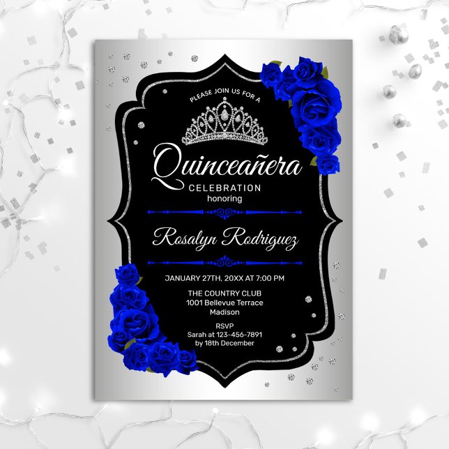 Quinceanera - Silver Black Royal Blue Inbjudningar (Skapare uppladdad)