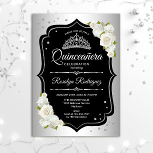 Quinceanera - Silver Black White Inbjudningar