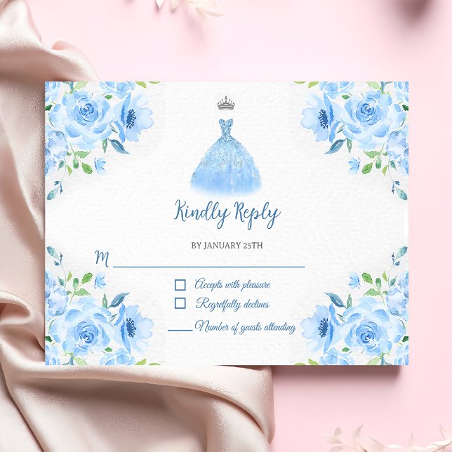 Quinceanera Silver Blue Blommigt Gown OSA Kort (Skapare uppladdad)