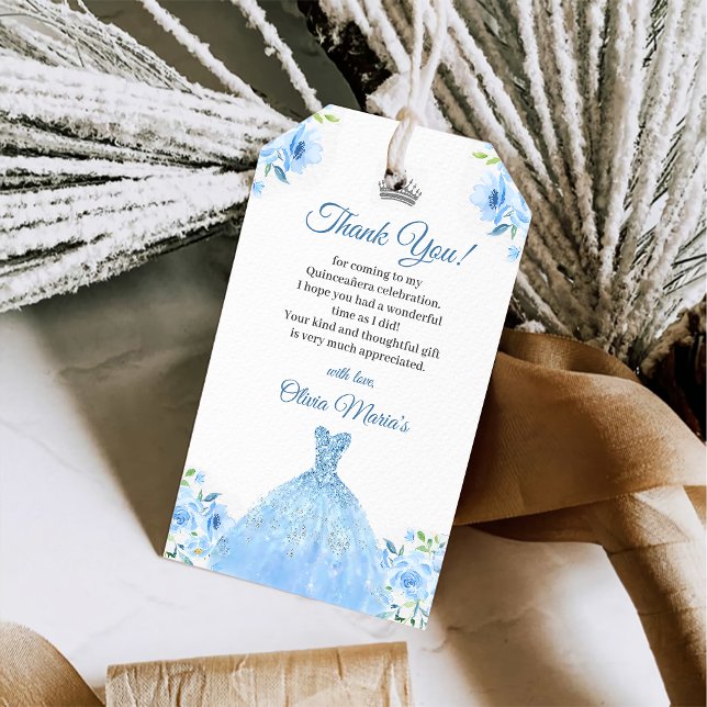 Quinceanera Silver Blue Blommigt Gown Presentetikett (Skapare uppladdad)