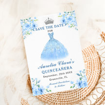 Quinceanera Silver Blue Blommigt Gown