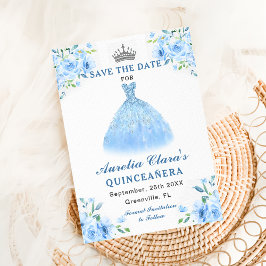 Quinceanera Silver Blue Blommigt Gown Spara Datumet