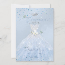 Quinceanera Silver Blue Glitter Gown Inbjudningar