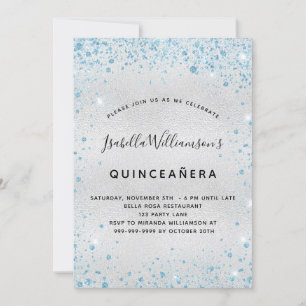 Quinceanera silver blue glitter inbjudningar