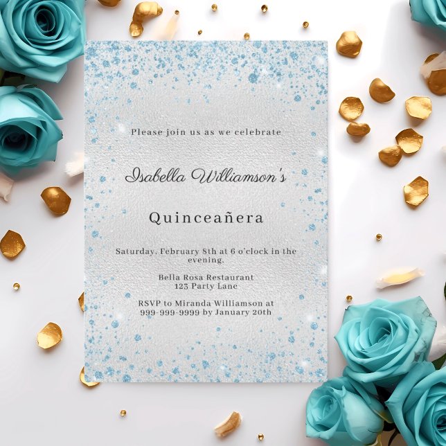 Quinceanera silver blue glitter winter party inbjudningar (Skapare uppladdad)