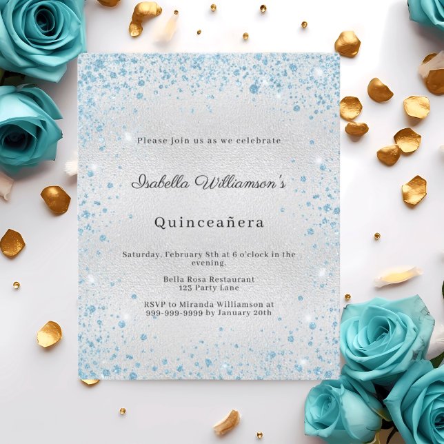 Quinceanera silver blue winter party invitation (Skapare uppladdad)