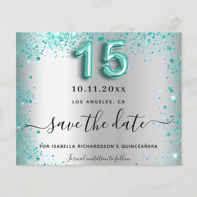 Quinceanera-silver-budgeten spara datumet flygblad (Framsidan)