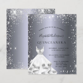 Quinceanera silver dress glitter inbjudan